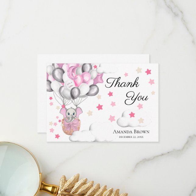 Cute Baby Elephant Balloon Baby Shower | Thank You (Front/Back In Situ)