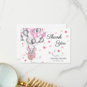 Cute Baby Elephant Balloon Baby Shower   Thank You Card