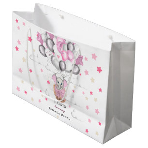 Cute Baby Elephant Balloon Basket Girl Baby Shower Large Gift Bag