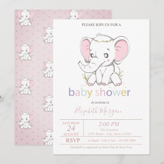 Cute Baby Elephant Balloons Baby Shower Invitation (Front/Back)