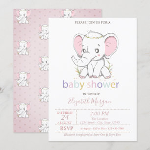 Cute Baby Elephant Balloons Baby Shower Invitation