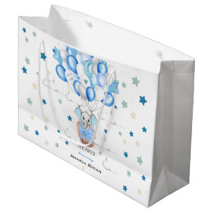 Cute Baby Elephant Balloons Basket Boy Baby Shower Large Gift Bag