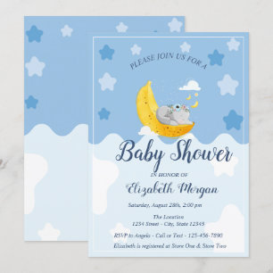 Cute Baby Elephant, Banana Moon Invitation
