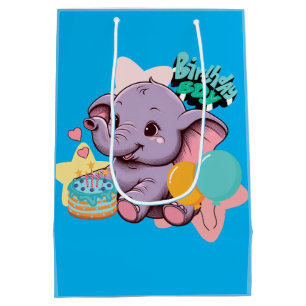 Cute Baby Elephant Birthday boy Medium Gift Bag
