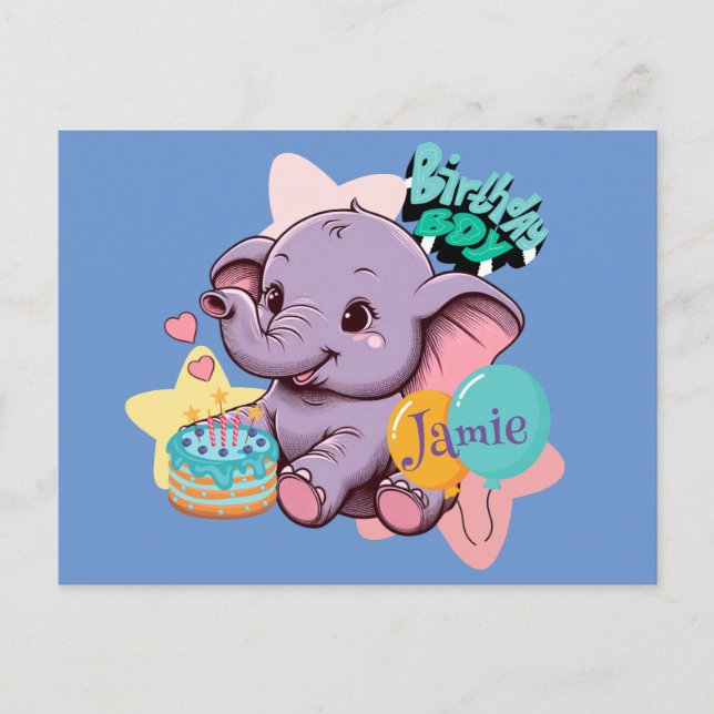 Cute Baby Elephant Birthday boy Postcard (Front)