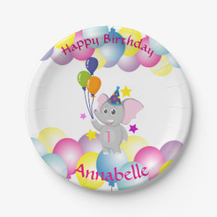 Cute baby elephant Birthday party Paper Plate