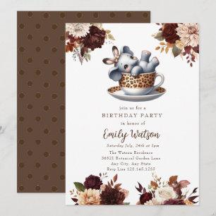 Cute Baby Elephant   Birthday Tea Party Invitation