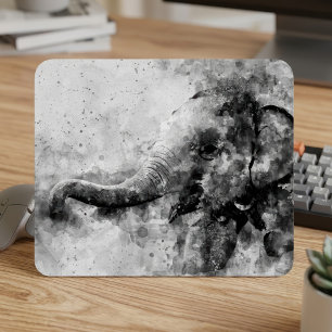 Cute Baby Elephant Black and White Watercolor Art Mouse Mat