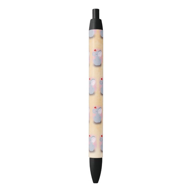 Cute Baby Elephant Black Ink Pen (Front Vertical)