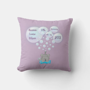 Cute Baby Elephant Blowing Bubbles Monogrammed Cushion