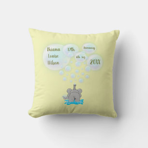 Cute Baby Elephant Blowing Bubbles Monogrammed Cushion