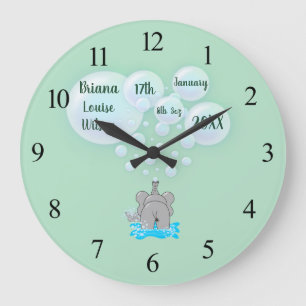 Cute Baby Elephant Blowing Bubbles Monogrammed Large Clock