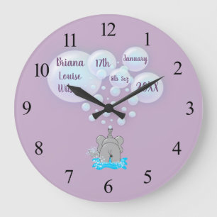 Cute Baby Elephant Blowing Bubbles Monogrammed Large Clock