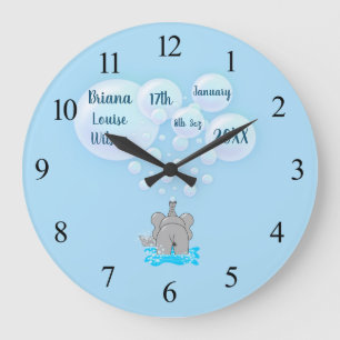 Cute Baby Elephant Blowing Bubbles Monogrammed Large Clock