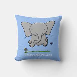 Cute baby elephant blue cartoon illustration cushion
