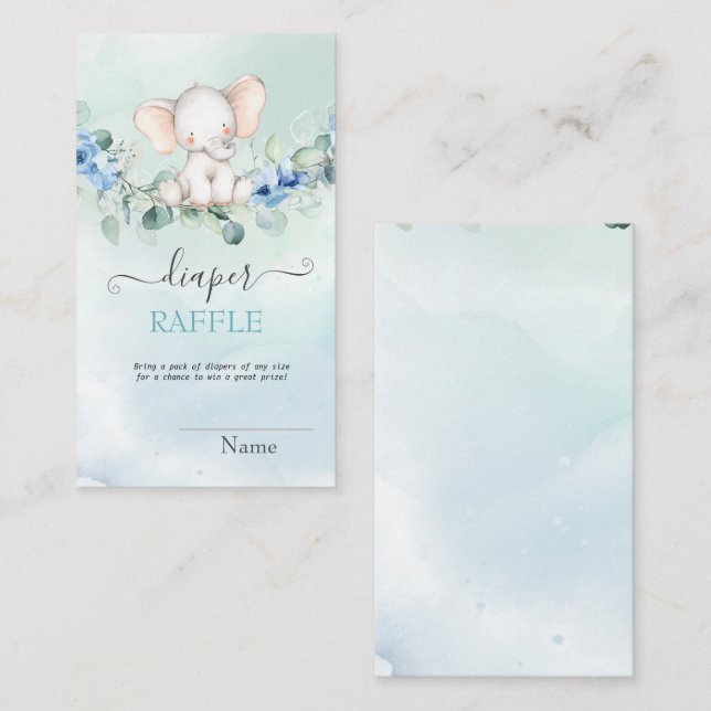 Cute Baby Elephant Blue Roses Enclosure Card (Front/Back)