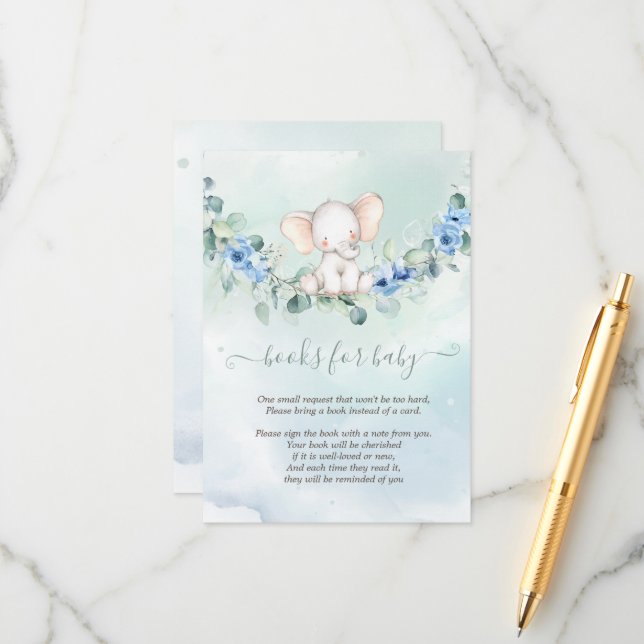 Cute Baby Elephant Blue Roses  Enclosure Card (Front/Back In Situ)