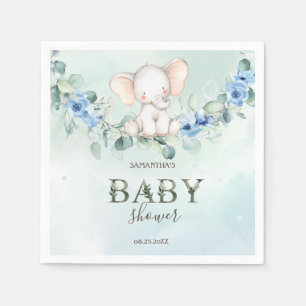 Cute Baby Elephant Blue Roses Napkin