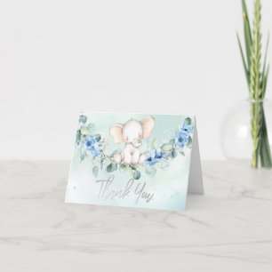 Cute Baby Elephant Blue Roses Thank You Card