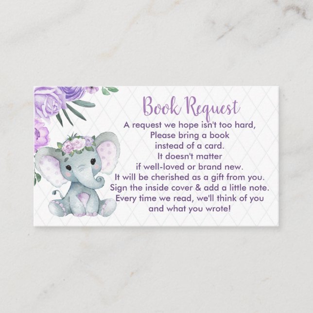 Cute Baby Elephant book request instead of a Card (Front)