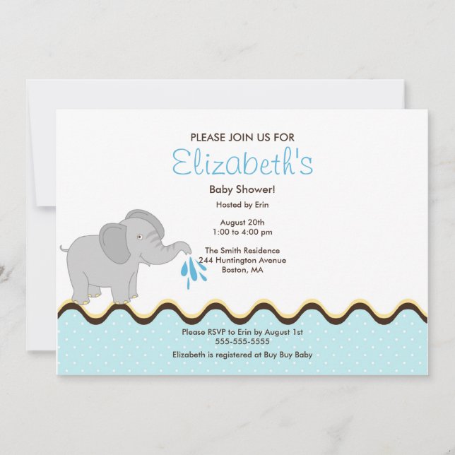 Cute Baby Elephant Boy Baby Shower Invitation (Front)