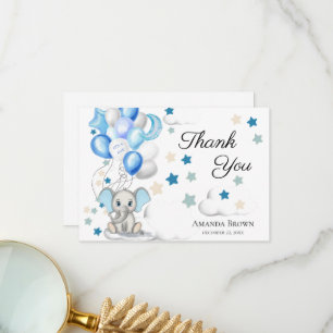 Cute Baby Elephant Boy Baby Shower   Thank You Card