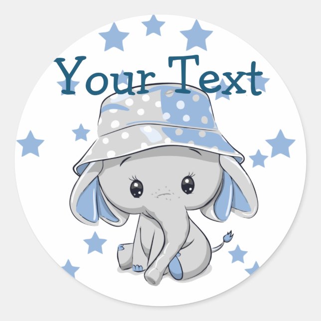 Cute Baby Elephant Boy   Classic Round Sticker (Front)