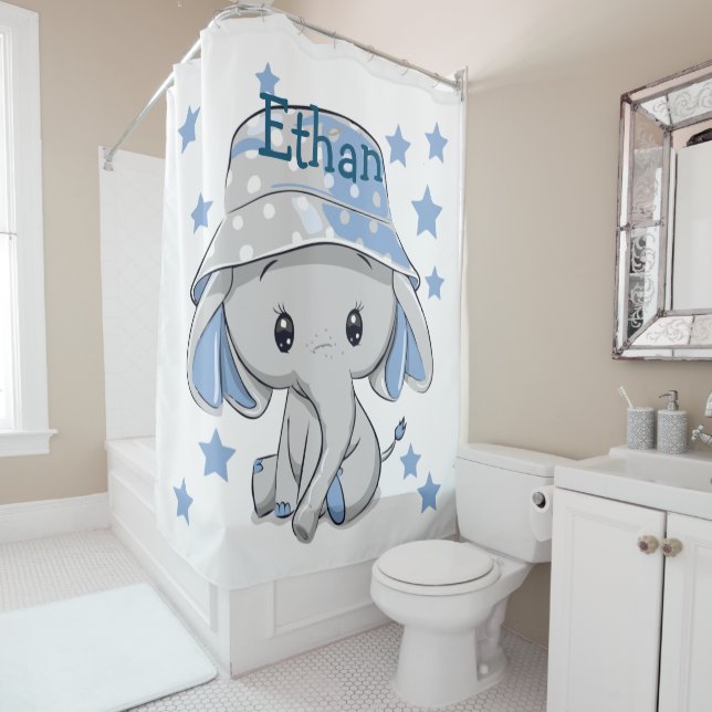 Cute Baby Elephant Boy  Shower Curtain (In Situ)