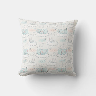Cute Baby Elephant & Bunny Animal Pattern  Cushion