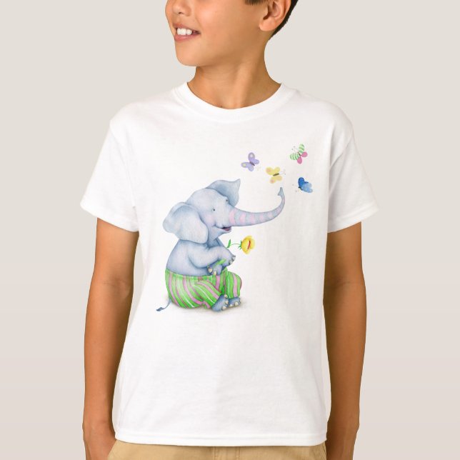 Cute Baby Elephant & Butterflies Illustration Todd T-Shirt (Front)