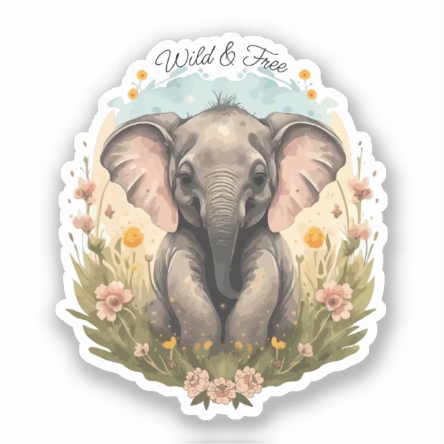 Cute Baby Elephant Calf Wildflower Wanderlust (Front)