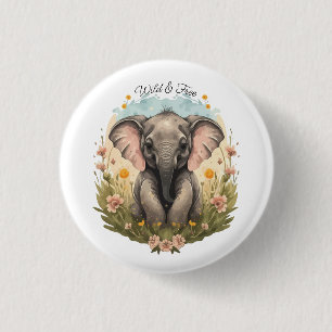 Cute Baby Elephant Calf Wildflower Wanderlust 3 Cm Round Badge