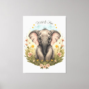  Cute Baby Elephant Calf Wildflower Wanderlust   Canvas Print