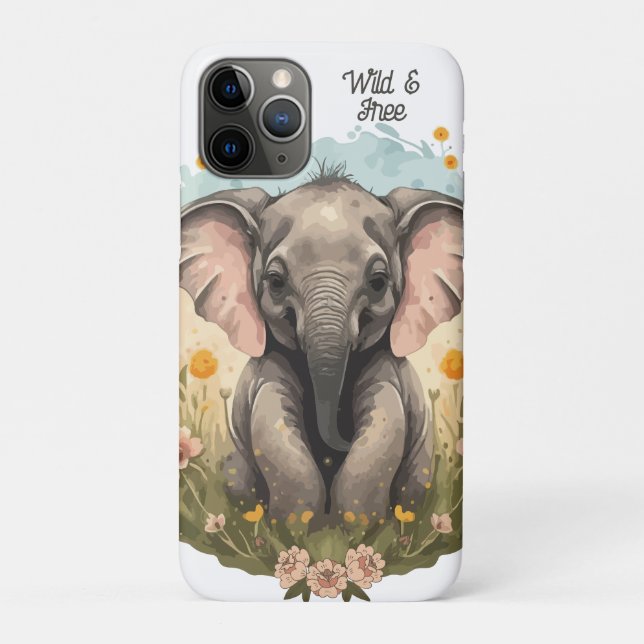 Cute Baby Elephant Calf Wildflower Wanderlust Case-Mate iPhone Case (Back)