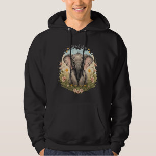 Cute Baby Elephant Calf Wildflower Wanderlust Hoodie