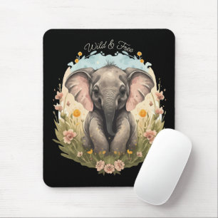 Cute Baby Elephant Calf Wildflower Wanderlust Mouse Mat