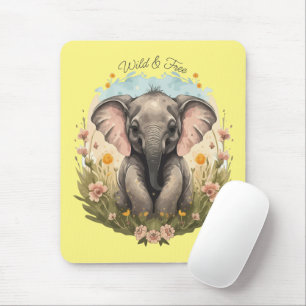 Cute Baby Elephant Calf Wildflower Wanderlust Mouse Mat