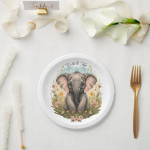 Cute Baby Elephant Calf Wildflower Wanderlust Paper Plate