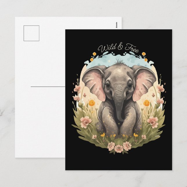 Cute Baby Elephant Calf Wildflower Wanderlust Post Holiday Postcard (Front/Back)