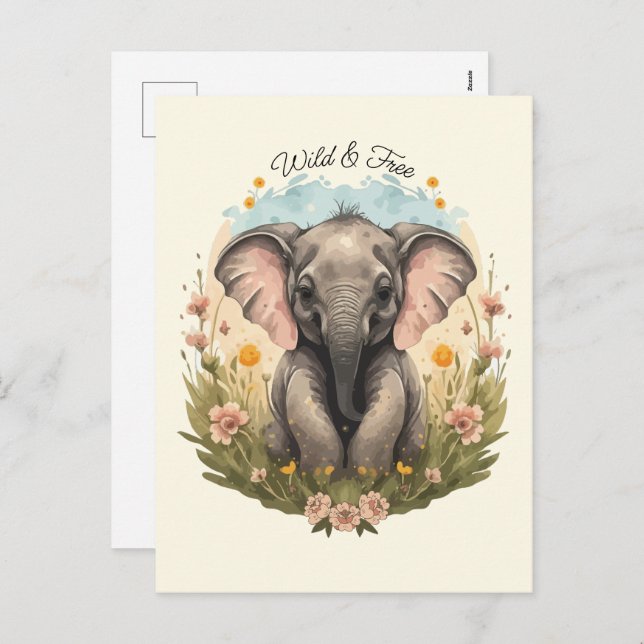 Cute Baby Elephant Calf Wildflower Wanderlust Post Holiday Postcard (Front/Back)