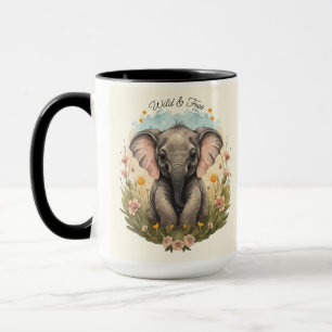 Cute Baby Elephant Calf Wildflower Wanderlust Post Mug