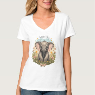 Cute Baby Elephant Calf Wildflower Wanderlust T-Shirt