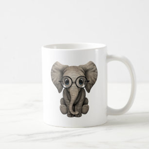 Cute Baby Elephant Calf with Reading Glasses Coffee Mug
