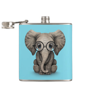 Cute Baby Elephant Calf with Reading Glasses Hip Flask