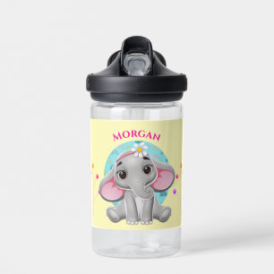 Cute Baby Elephant, Child's Name Water Bottle