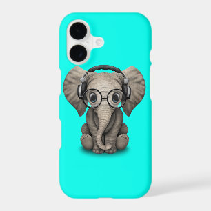 Cute Baby Elephant Dj Wearing Headphones and Glass