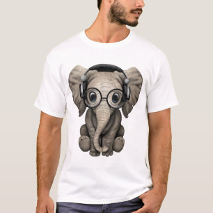 Cute Baby Elephant Dj Wearing Headphones and Glass T-Shirt
