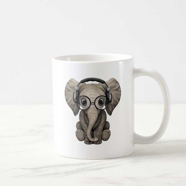 Cute Baby Elephant Dj Wearing Headphones Coffee Mug (Right)