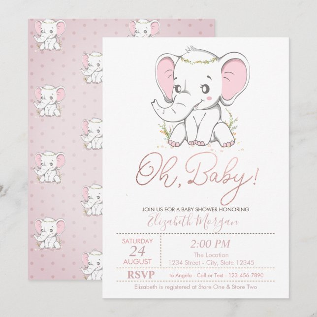 Cute Baby Elephant Dots Baby Shower Invitation (Front/Back)
