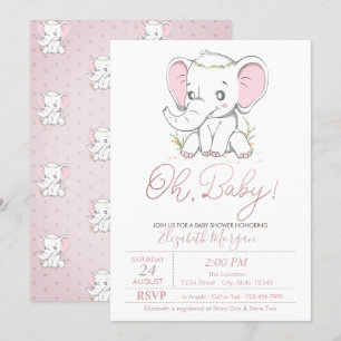 Cute Baby Elephant Dots Baby Shower Invitation